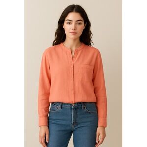Sundry REVOLVE Shirt XL 4 Orange Cotton Mandarin Collar‎ Gauze NEW $148 MSRP